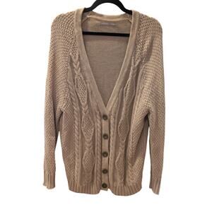 Rubbish Taupe Cable Knit Chunky Button Front Cardigan Sweater Size XS Cotton